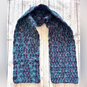 Handmade‎ knitted blue and purple scarf 60”
